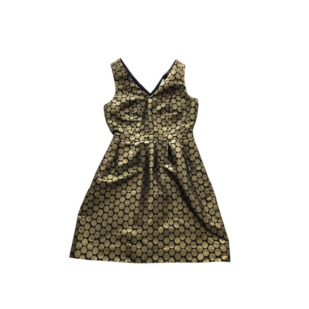 NEW J Crew Party Dress Polka Dot Metallic Gold Black Jacquard Cocktail Size 6